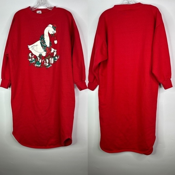 Gopher Sport Vintage Christmas Goose Red Long Sleeve Pajama Nightgown Size Large - Picture 1 of 9